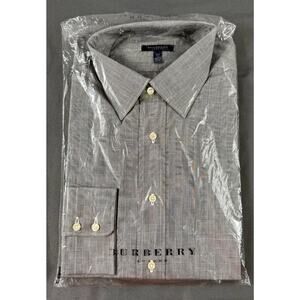 Burberry London Men’s Shirt 16.5/35 Grey plaid Long Sleeve Button-Up Designer